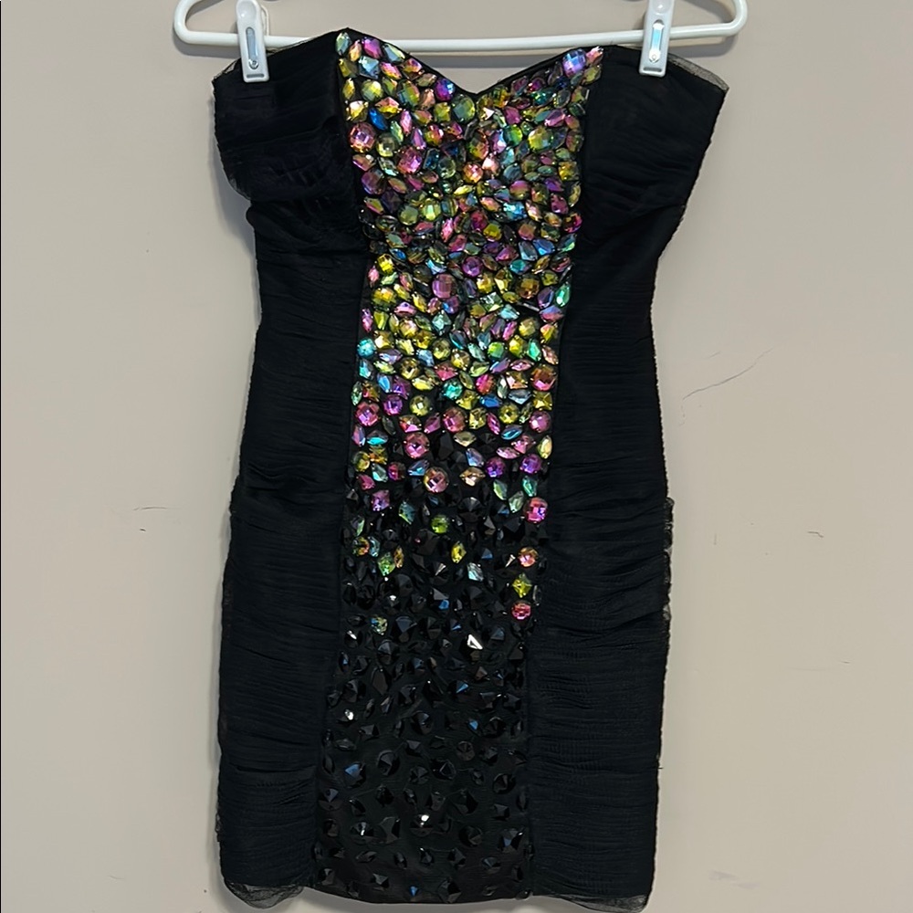Alyce Paris Black and Yellow Sequin Mini Dress